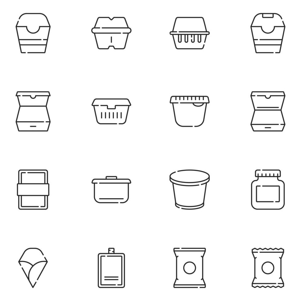 Food and Packaging Line Icon Set vector