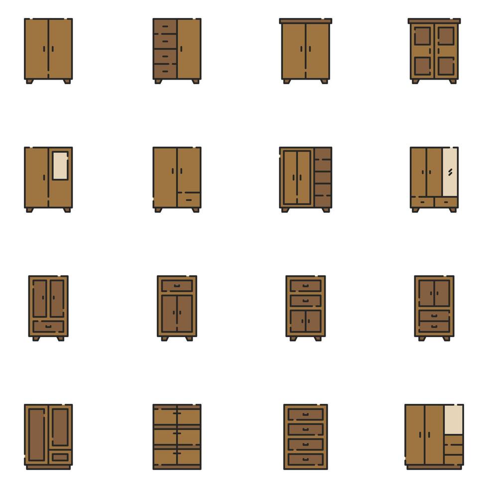 Cupboard Filled Line Icon Set Vector