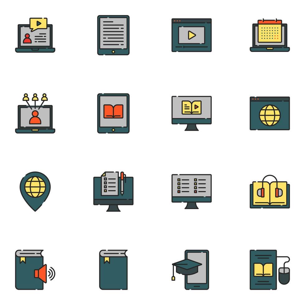 Online Education Filled Line Icon Set vector