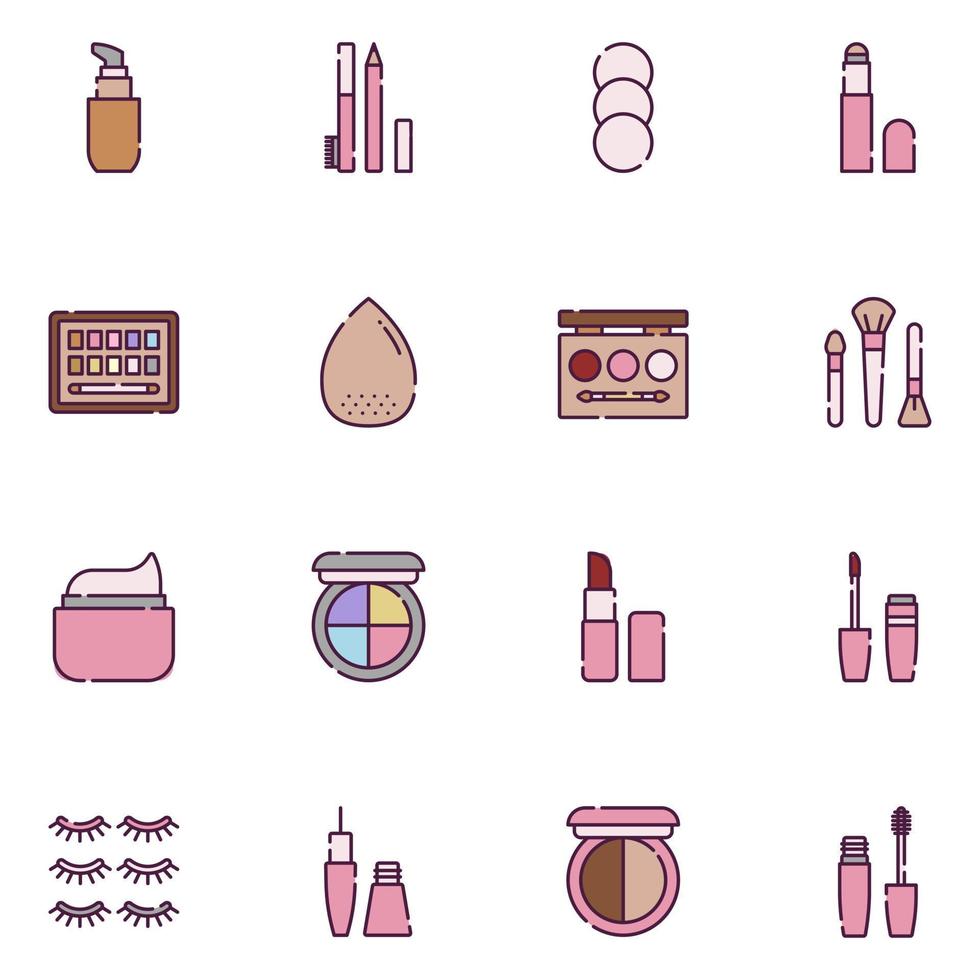 Cosmetics Filled Line Icon Set Vector