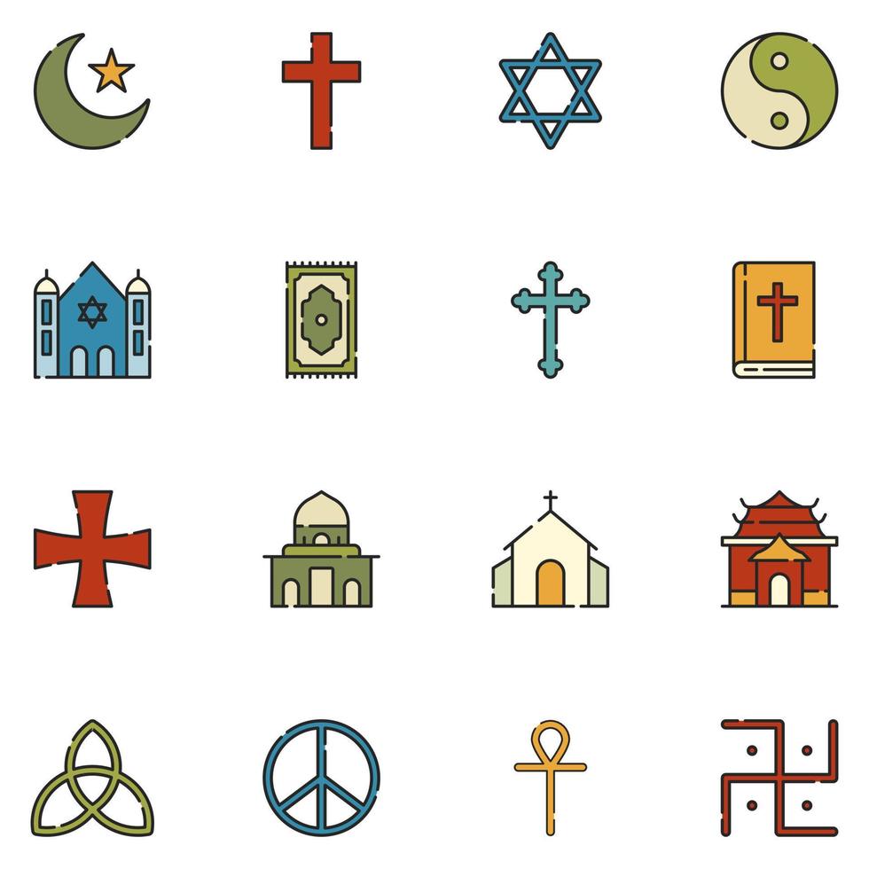 vector de conjunto de iconos de línea llena de religión