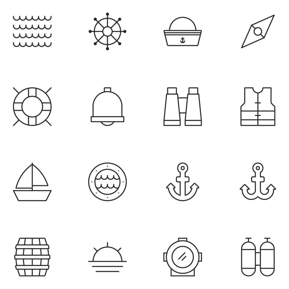Nautical Line Icon Set Vector