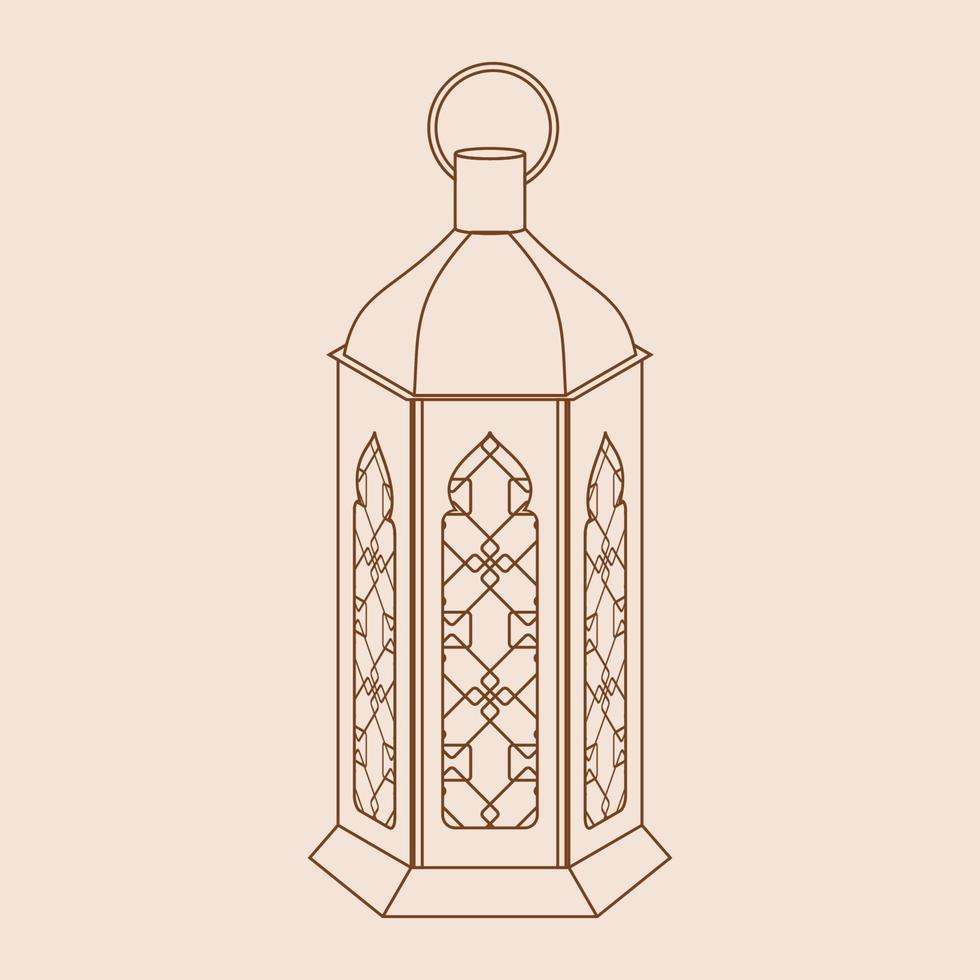 Editable Standing Patterned Arabian Lamp Isolated Vector Illustration in Outline Style for Islamic Occasional Theme Purposes Such as Ramadan and Eid Also Arab Culture Design Needs
