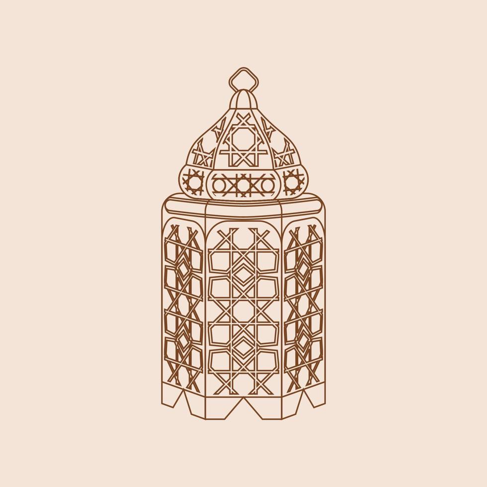 Editable Isolated Standing Patterned Arabian Lantern Vector Illustration in Outline Style for Islamic Occasional Theme Purposes Such as Ramadan and Eid Also Arab Culture Design Needs
