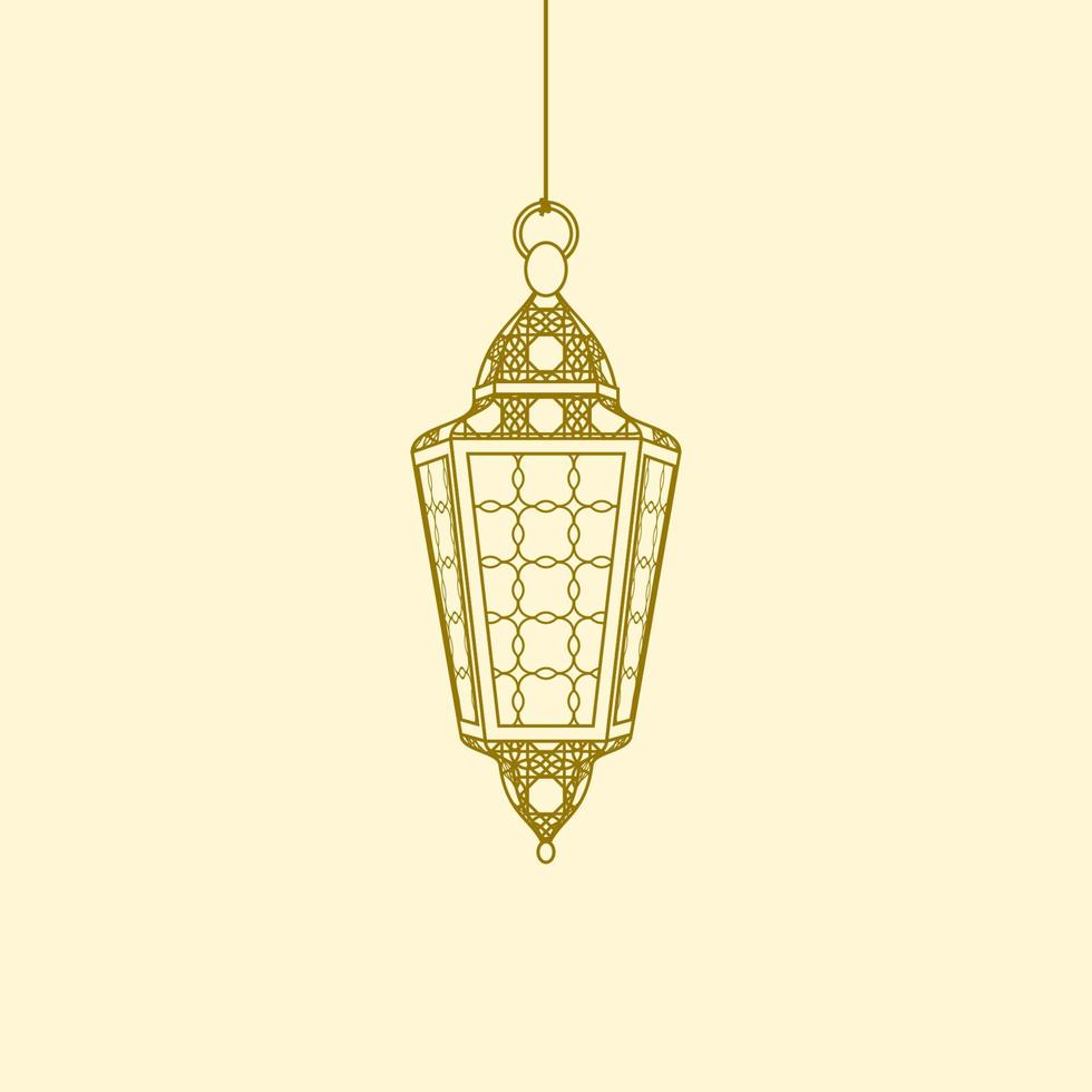 Editable Isolated Hanging Patterned Arabian Lantern Vector Illustration in Outline Style for Islamic Occasional Theme Purposes Such as Ramadan and Eid Also Arab Culture Design Needs