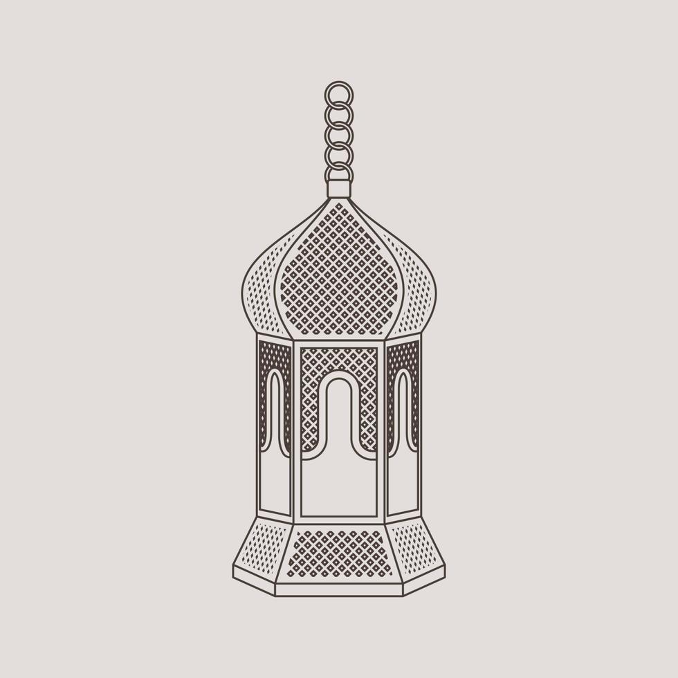 Editable Hanging Patterned Arabian Lamp Isolated Vector Illustration in Outline Style for Islamic Occasional Theme Purposes Such as Ramadan and Eid Also Arab Culture Design Needs