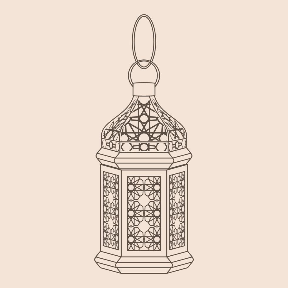 Editable Isolated Hanging Patterned Arabian Lamp Vector Illustration in Outline Style for Islamic Occasional Theme Purposes Such as Ramadan and Eid Also Arab Culture Design Needs