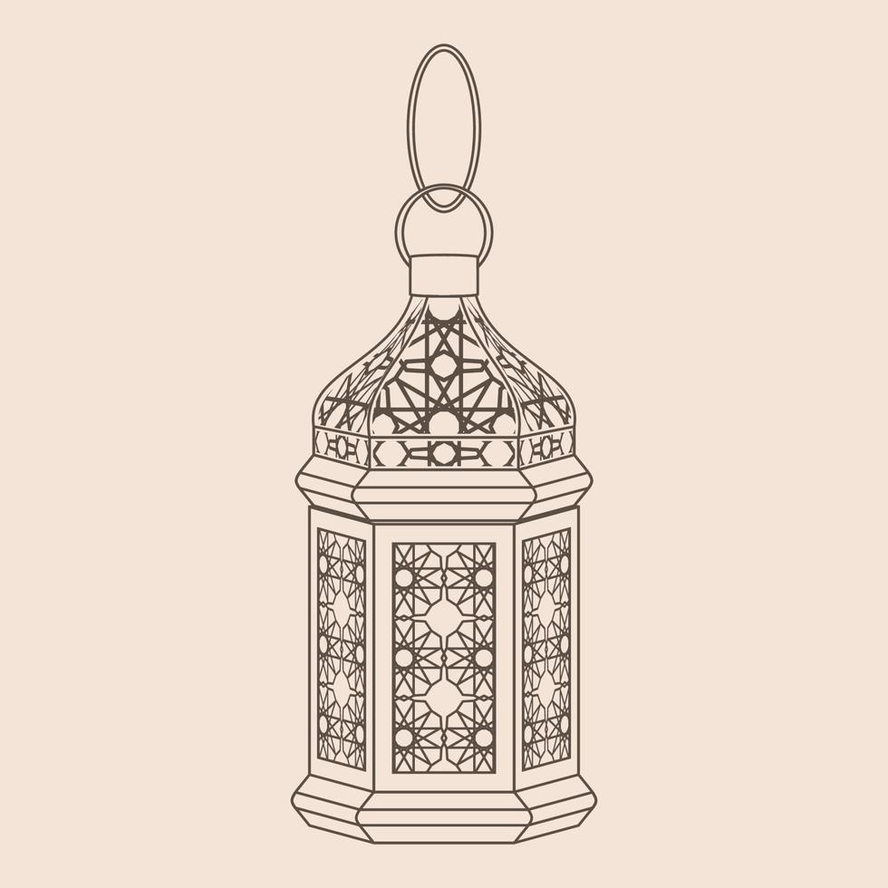 Editable Isolated Hanging Patterned Arabian Lamp Vector Illustration in Outline Style for Islamic Occasional Theme Purposes Such as Ramadan and Eid Also Arab Culture Design Needs