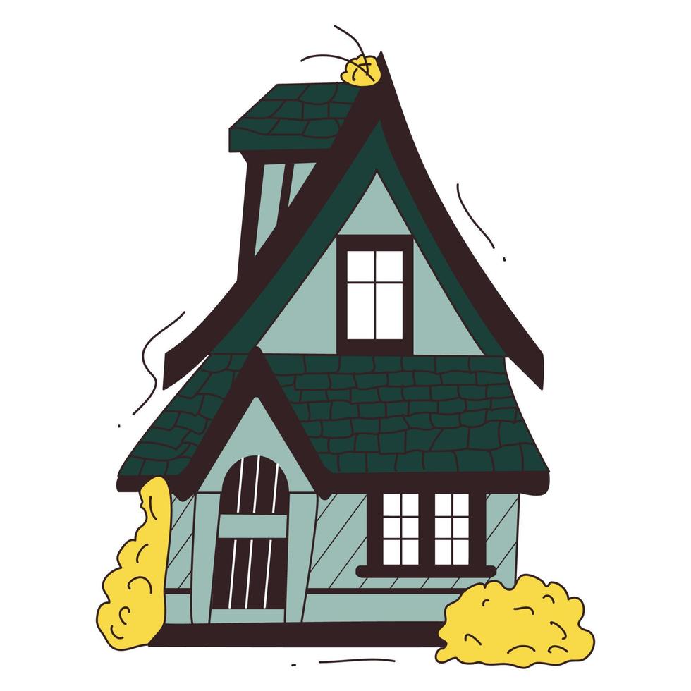 Colorful doodle style house. Cute vector illustration of hand drawn house
