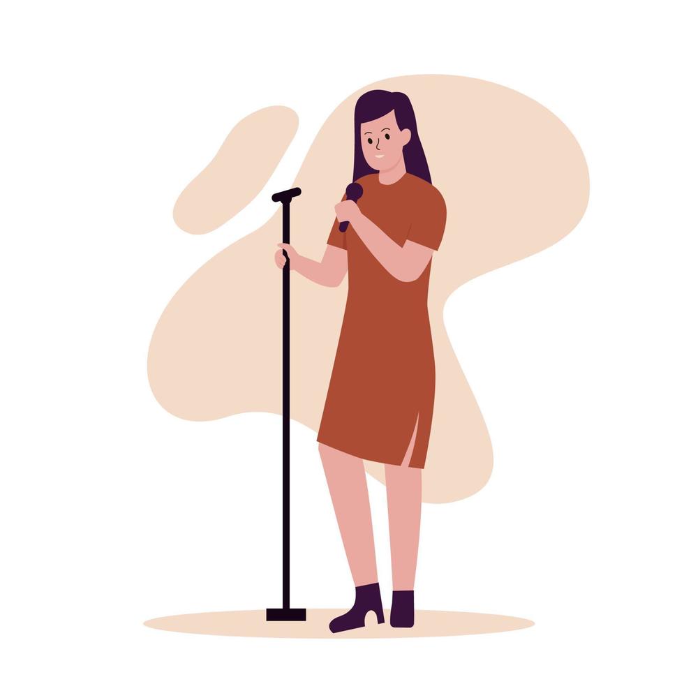 Flat design of women singers sing songs into the microphone vector