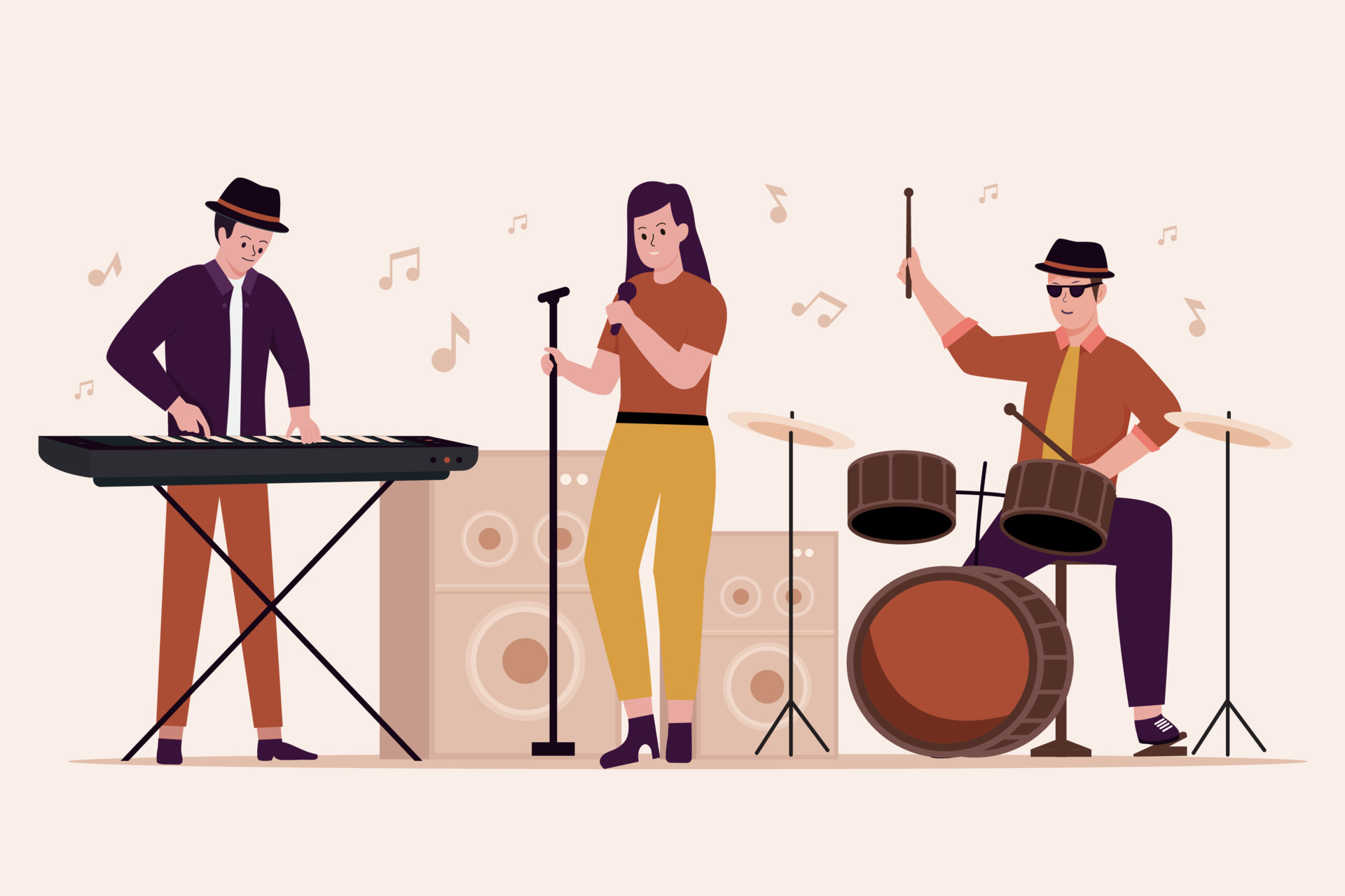 Flat design of music band performance on stage 12742586 Vector Art at