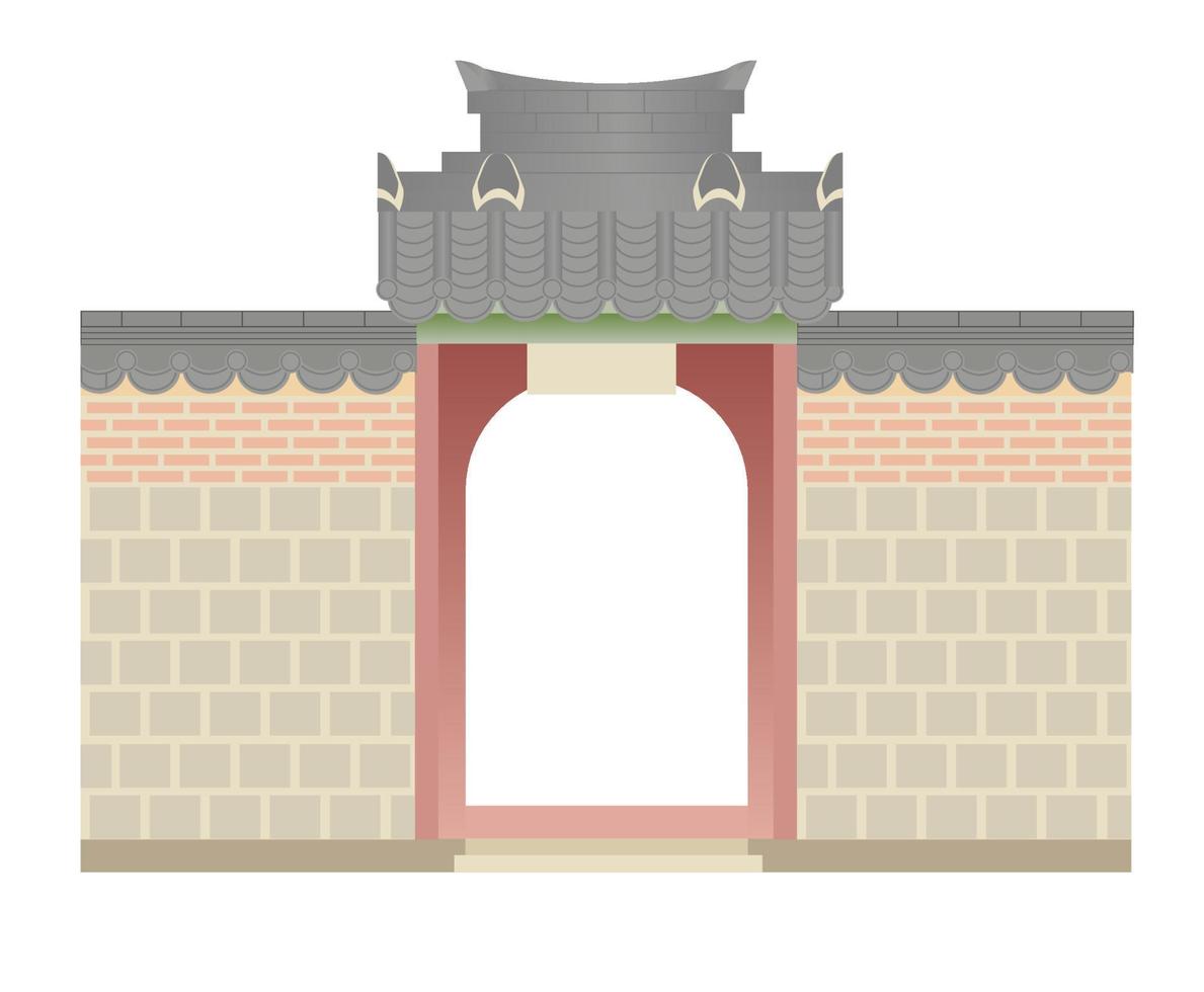 Korea gate in flat. Traditional Korean architecture. vector