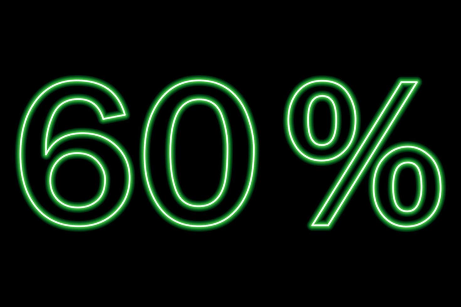 60 percent inscription on a black background. Green line in neon style. vector