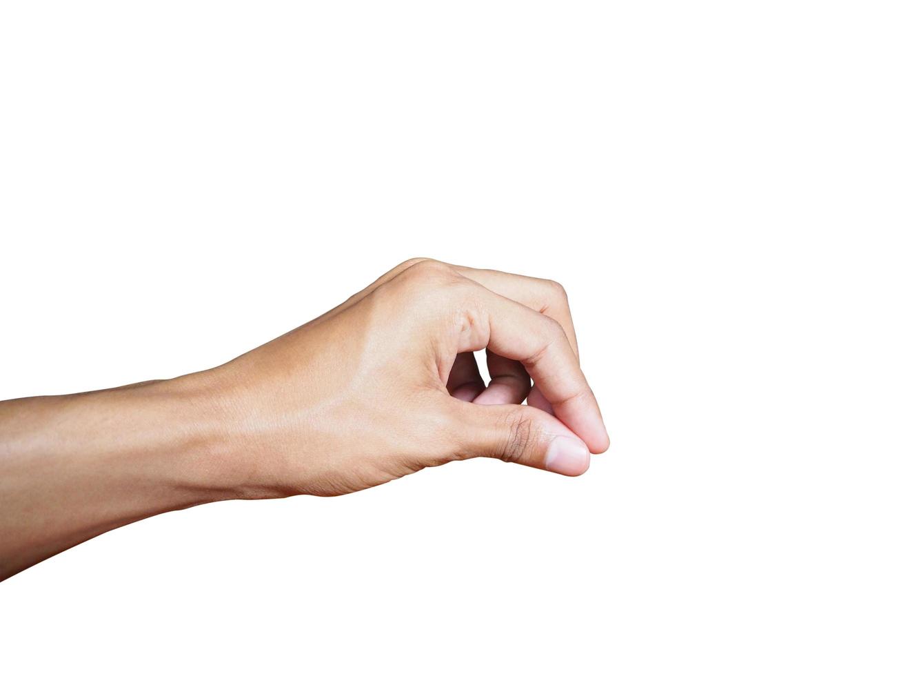 Young man hand showing gesture isolated on white background. clipping path for design photo