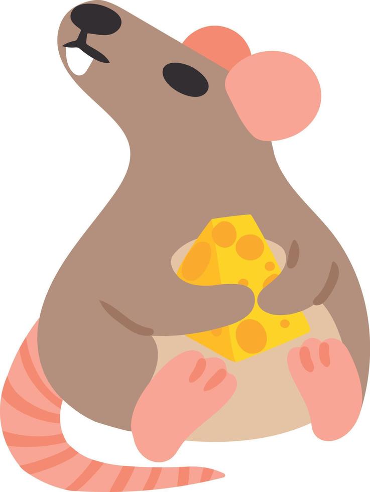 Concept of cute toothy rat with cheese. Vector illustration. Flat. Image isolated on white background. Design element