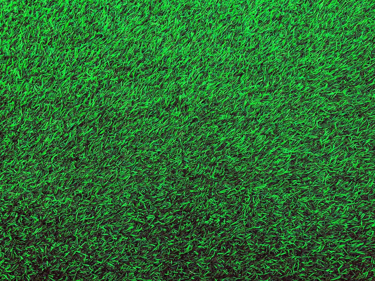 Closeup view of green grass soccer field background. Wallpaper for work and design. photo