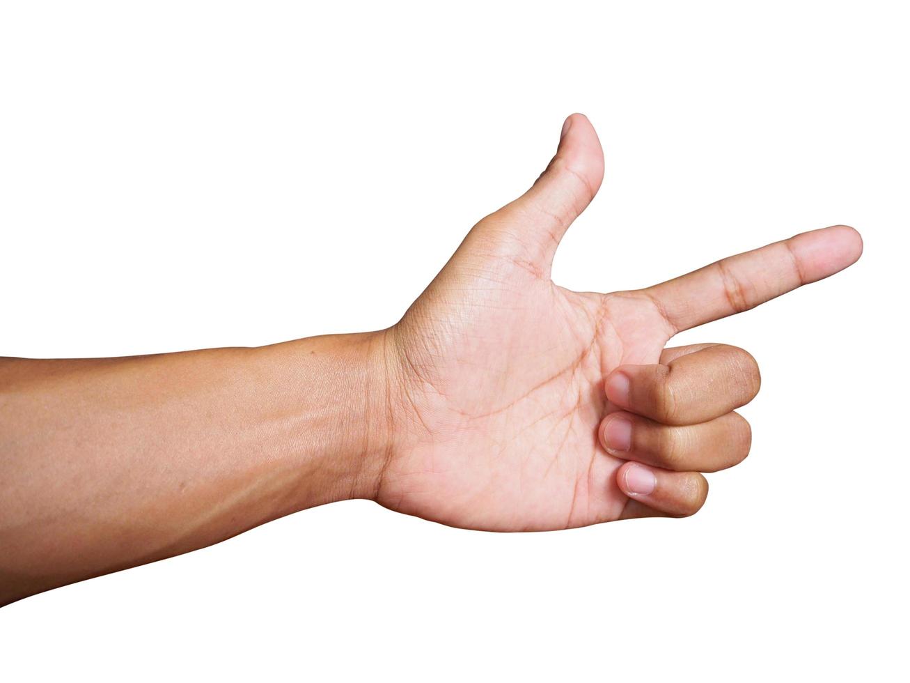 Young man hand showing gesture isolated on white background. clipping path for design photo