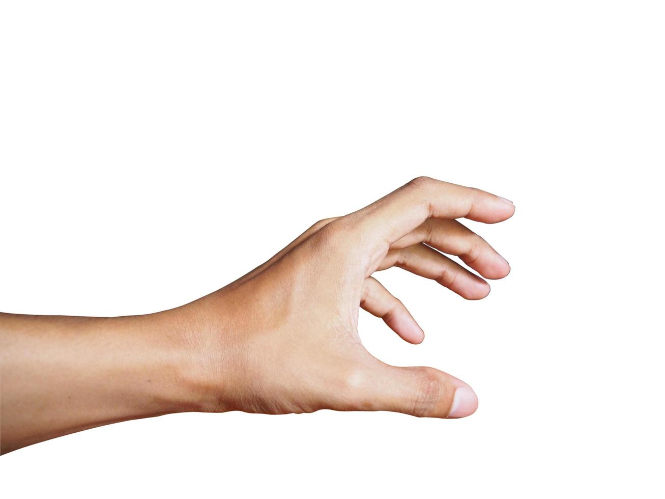Young man hand showing gesture isolated on white background. clipping path for design photo