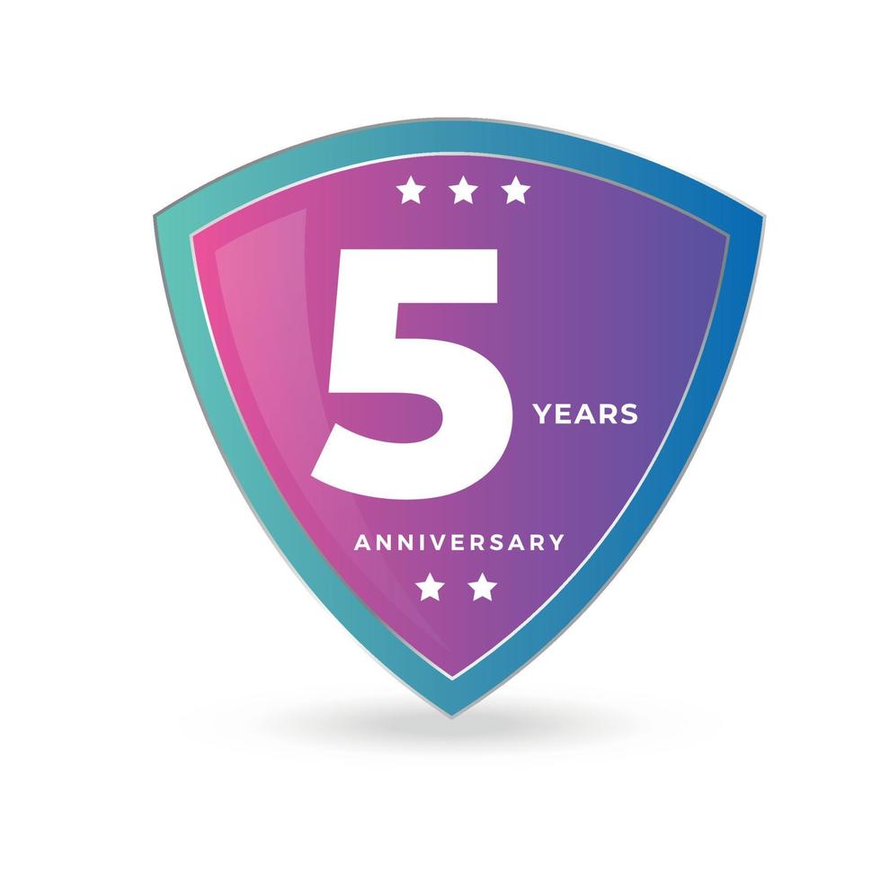 5th fifth Anniversary Celebrating icon logo label Vector event gold color shield