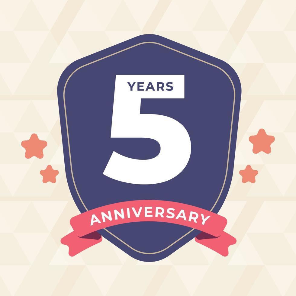 5th fifth Anniversary Celebrating icon logo label Vector event gold color shield