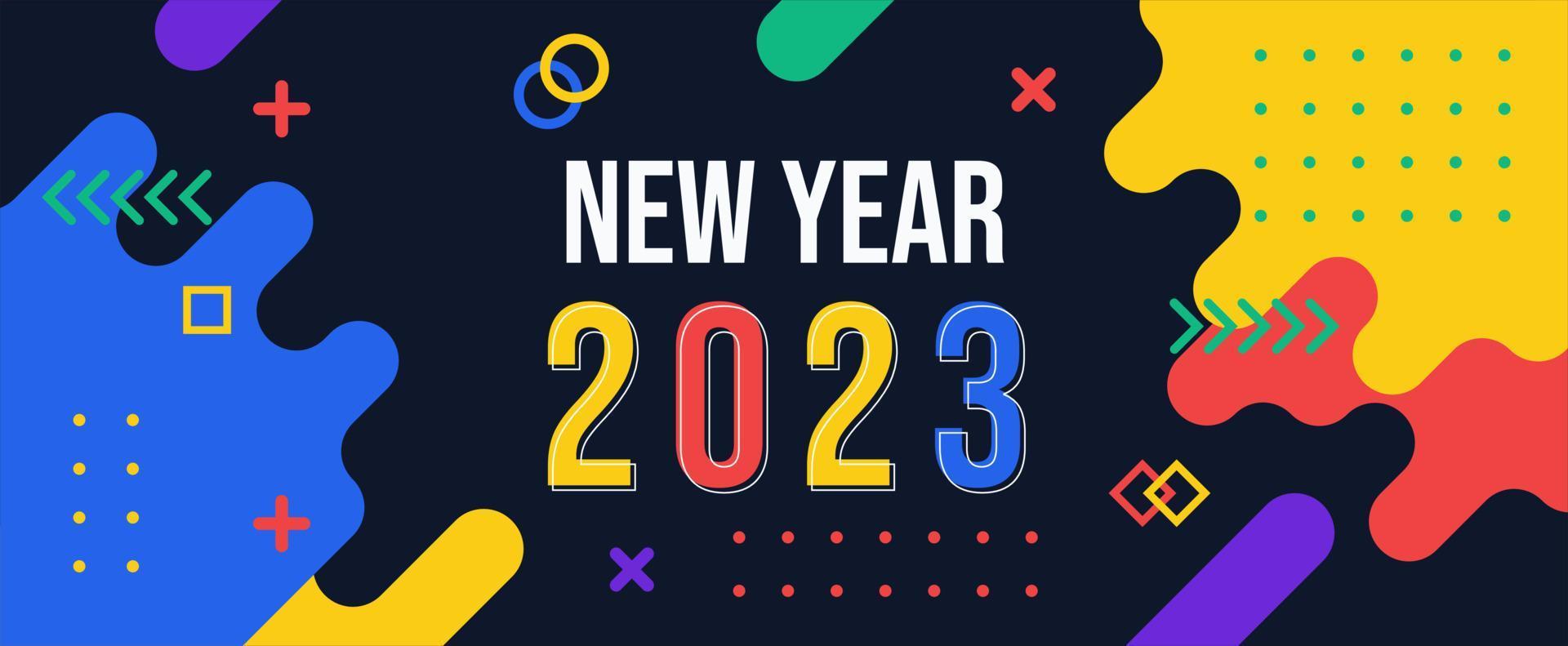 New year 2023 banner with modern geometric abstract background. happy new year greeting card design for year 2023 vector