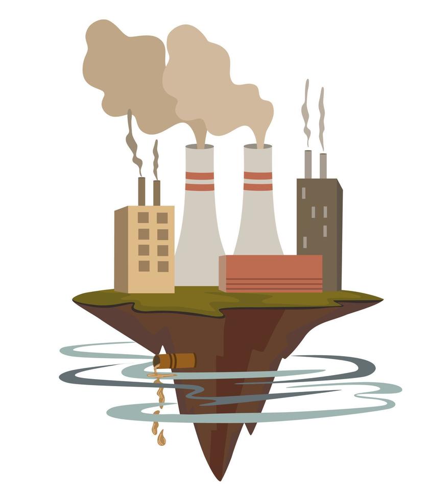 Factory. Pollution of the planet. Production, extraction of oil and minerals. Toxic waste. Environmental disaster. Flat vector illustration isolated on white background