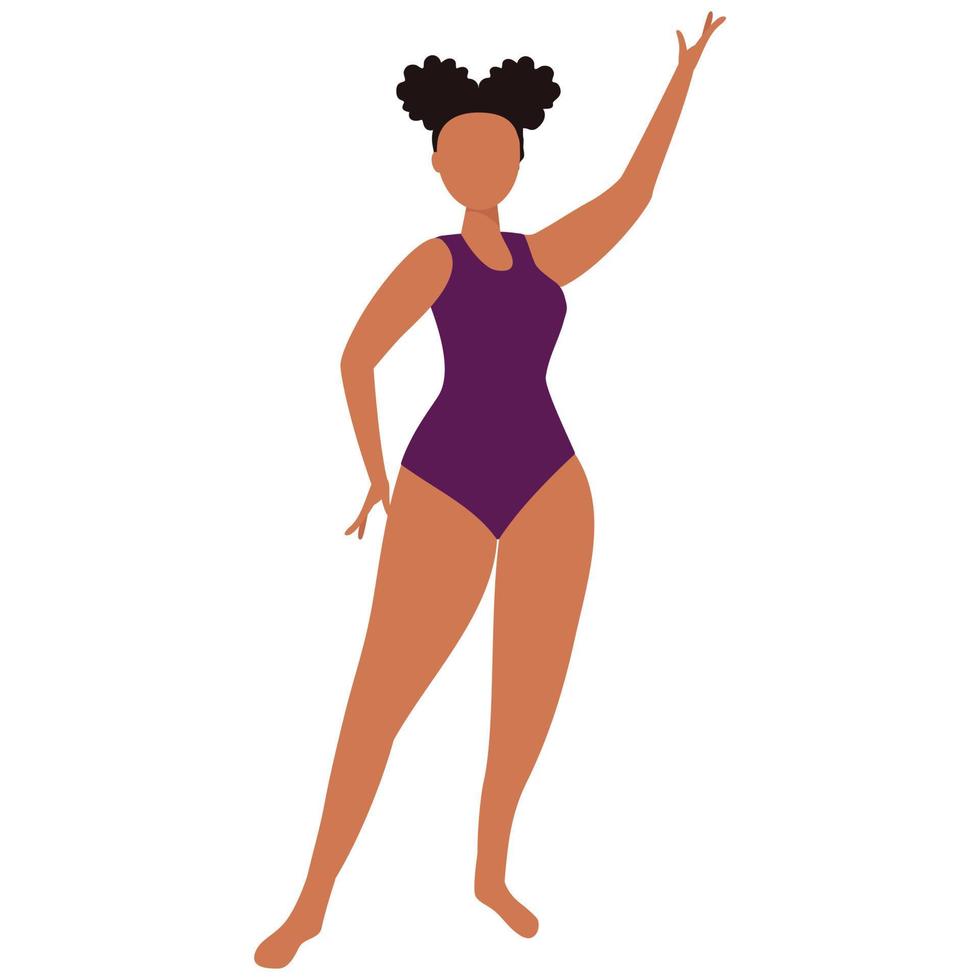 African American girl in swimsuit posing or dancing.  Model. Vector illustration.