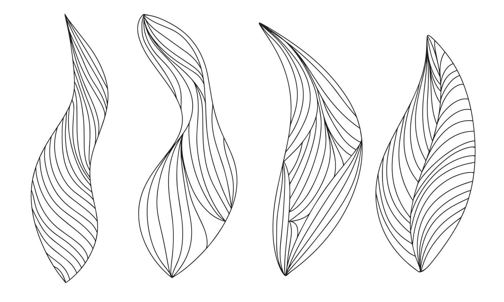 Hand draw abstract leaves line art outline style. Vector illustration.