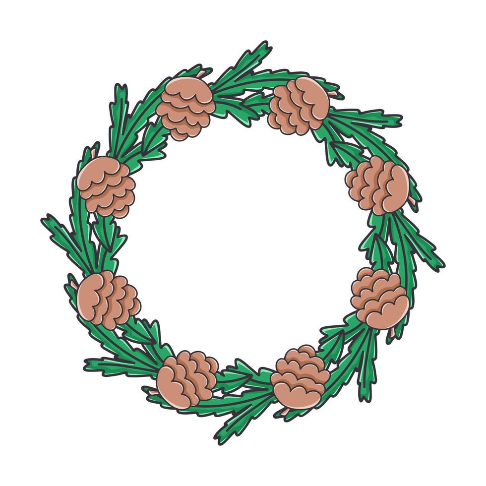 Beautiful winter wreath with fir branches and cones isolated vector