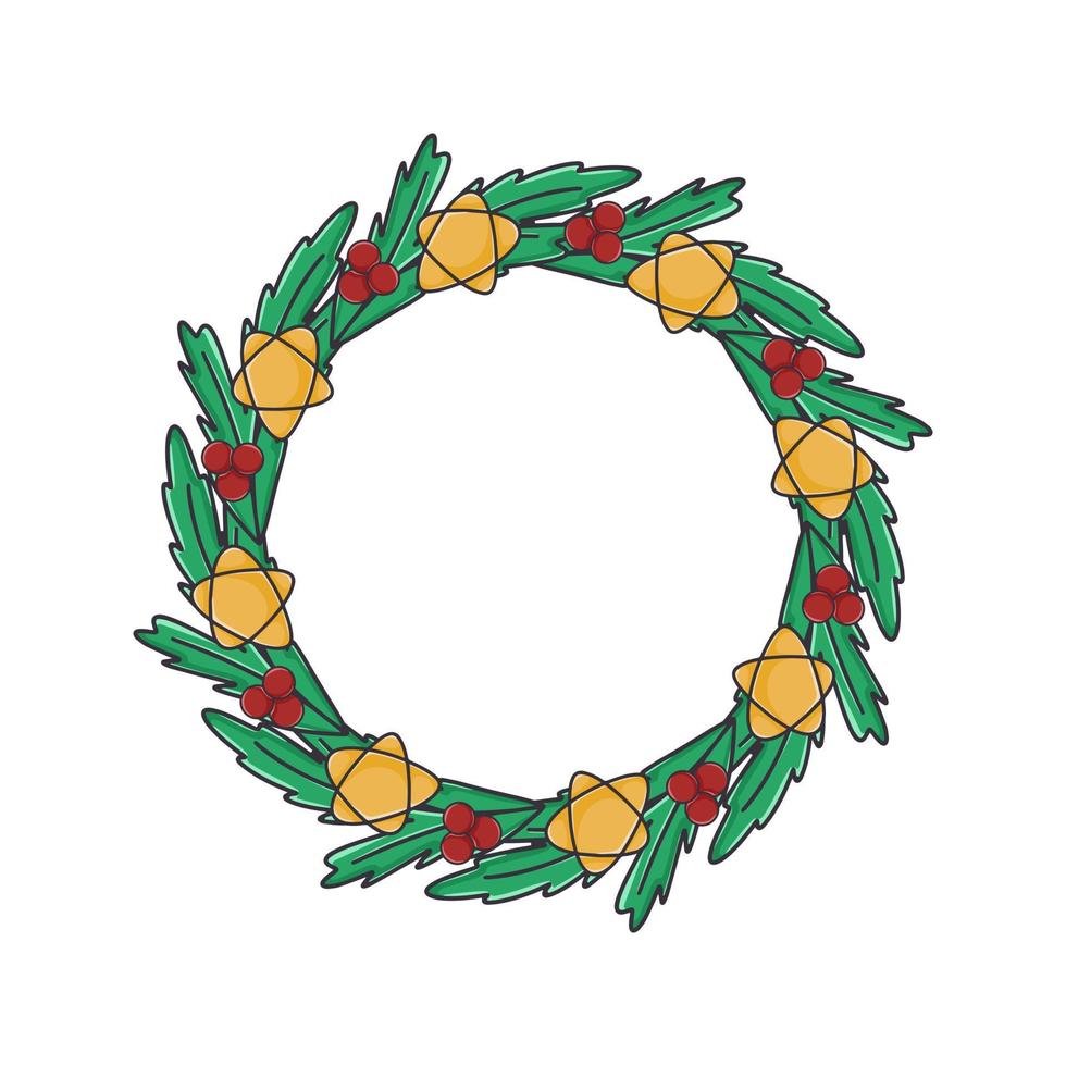 Christmas fir wreath with berries and stars vector