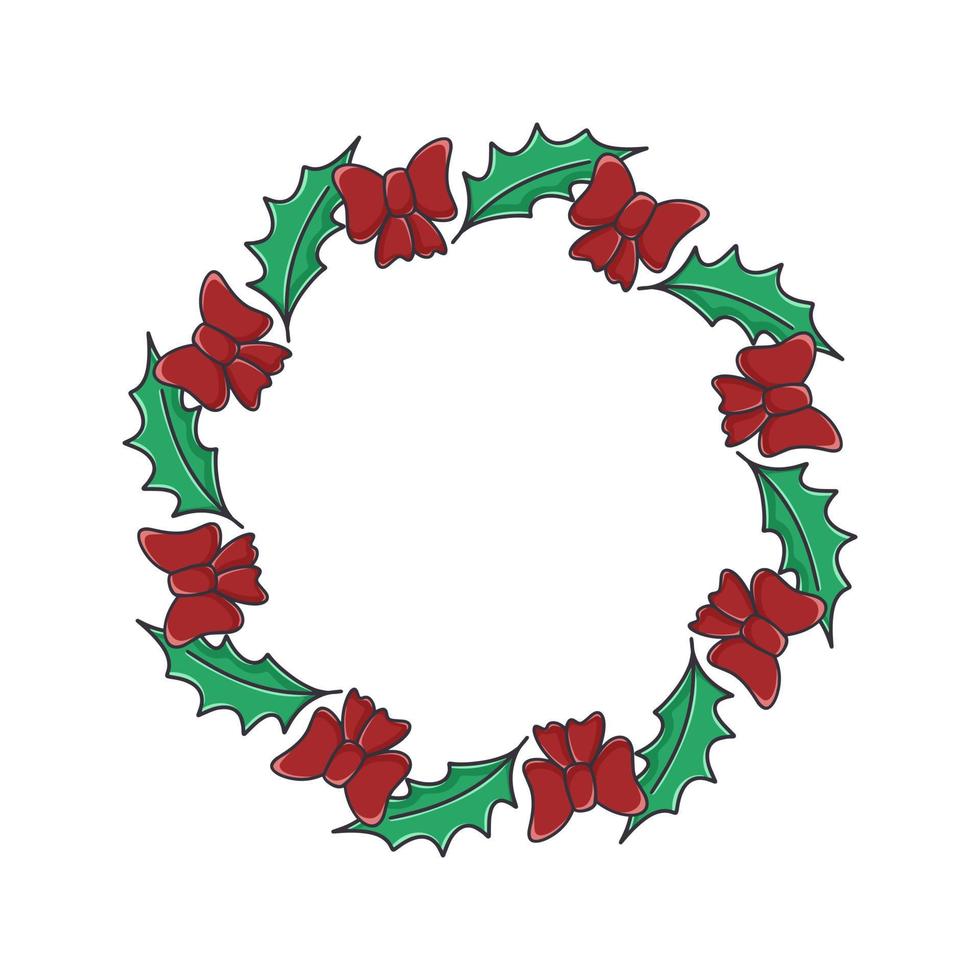 Christmas wreath with holly leaves and bows vector