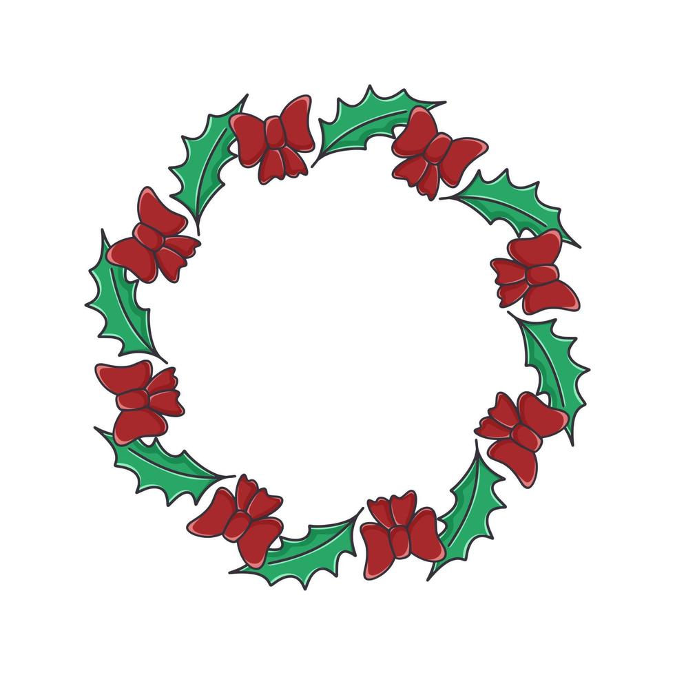 Christmas wreath with holly leaves and bows vector