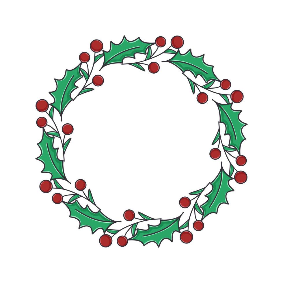 Christmas traditional wreath with holly and red berries vector