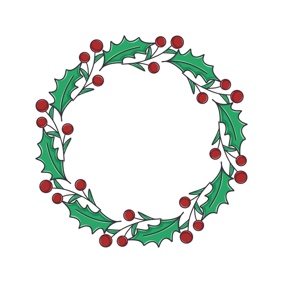 Christmas traditional wreath with holly and red berries vector