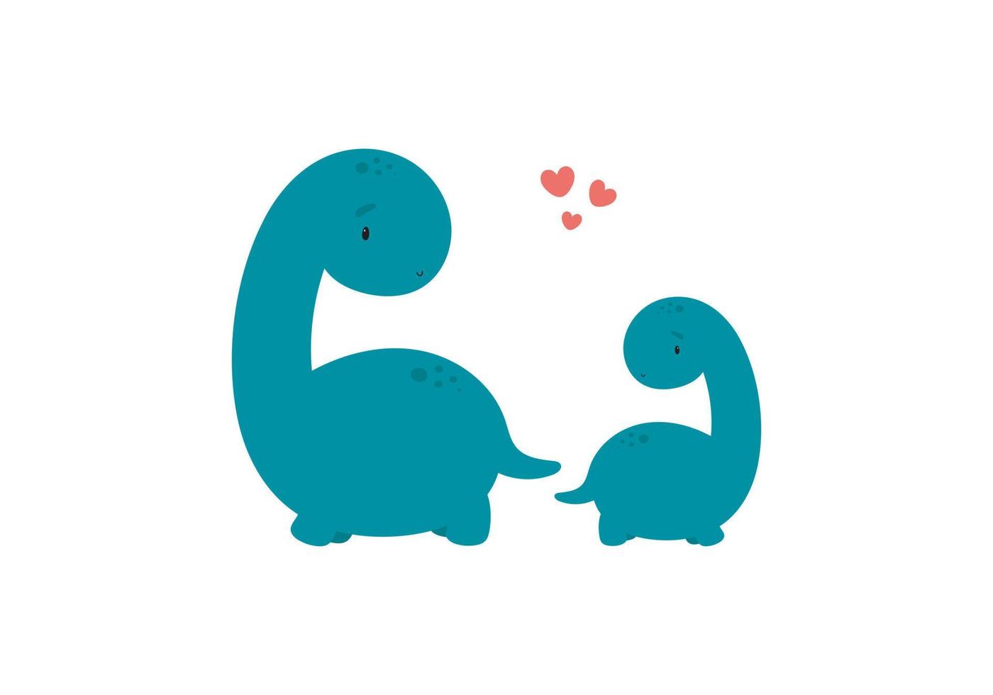 Cute Dinosaur with baby. Cartoon style. Vector illustration. For kids stuff, card, posters, banners, children books, printing on the pack, printing on clothes, fabric, wallpaper, textile or dishes.