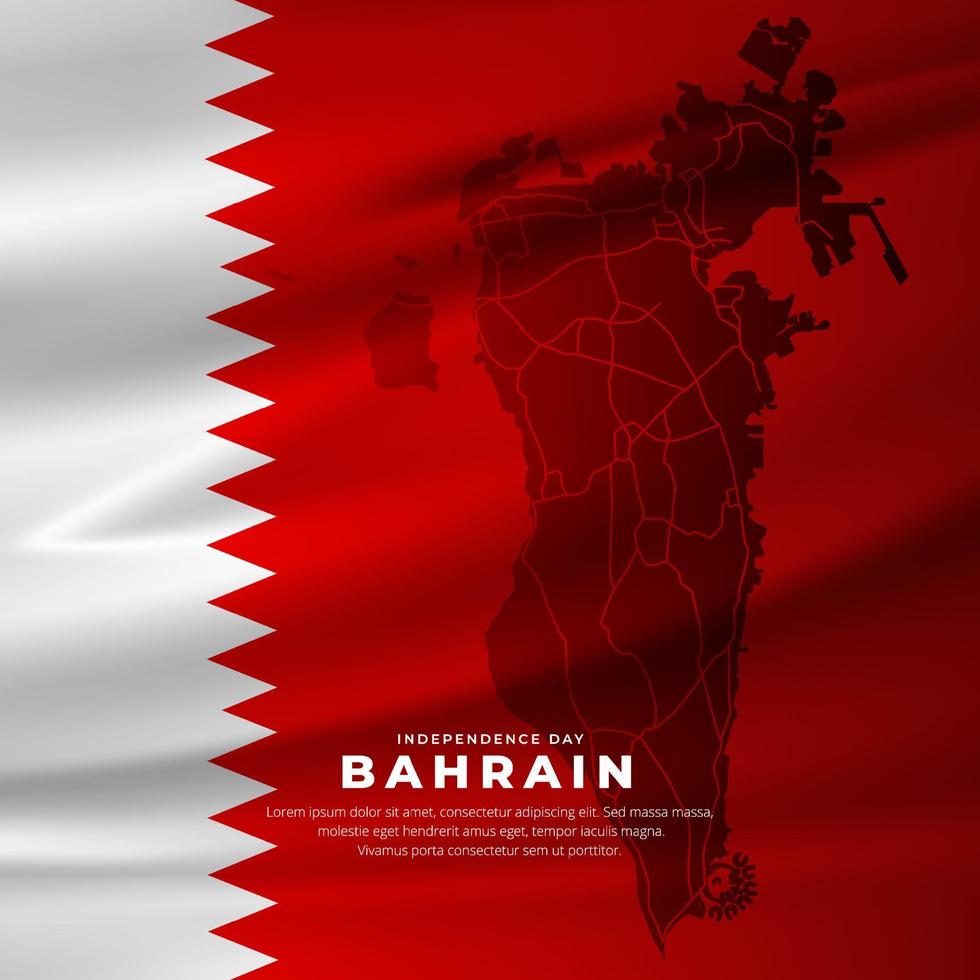 fantástico fondo del día de la independencia de bahrein con bandera ondulada y mapas de bahrein. vector del día de la independencia de bahrein