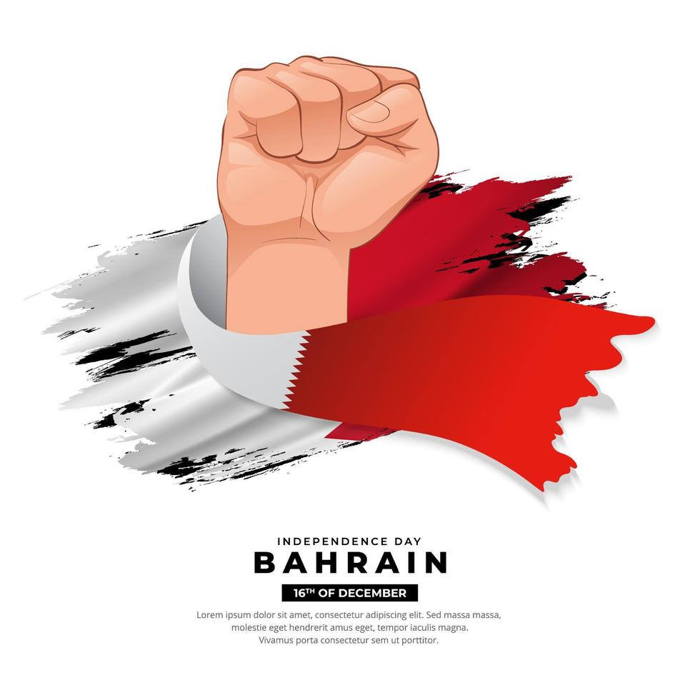 Bahrain Independence Day design with hand holding flag. Bahrain wavy flag vector