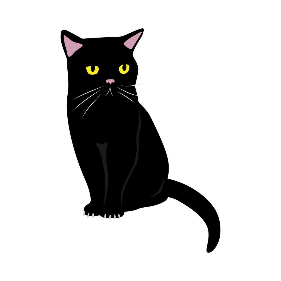 The black cat sits and looks contemptuously to the side. vector illustration