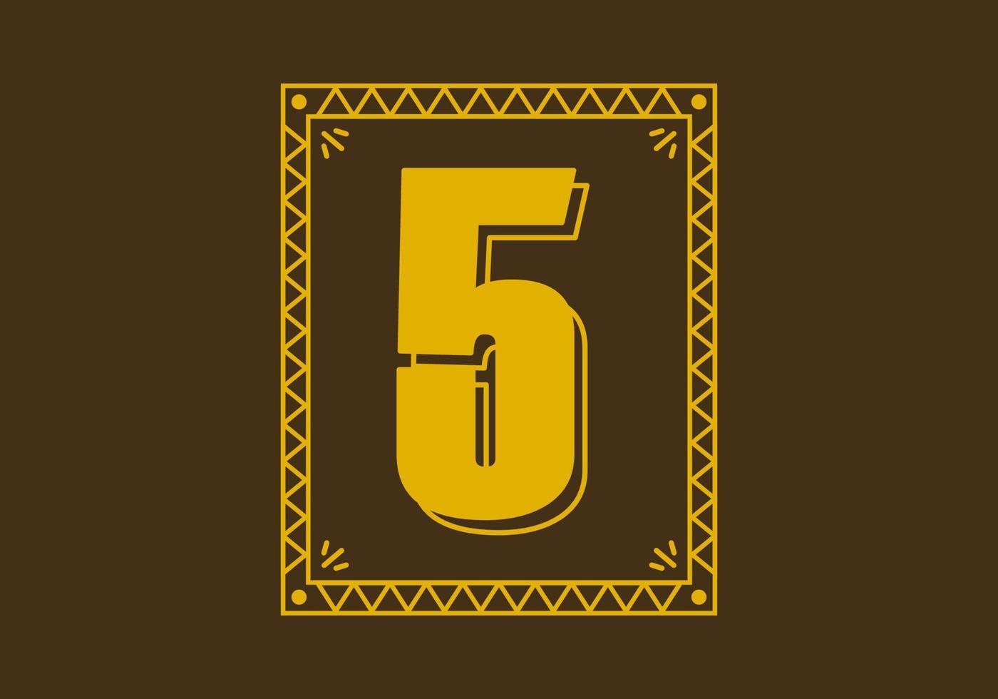 número 5 en marco de rectángulo retro vector