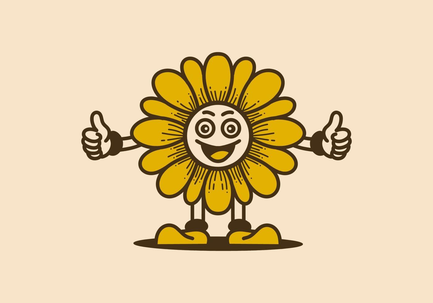 Retro art illustration of a sunflower with happy face vector