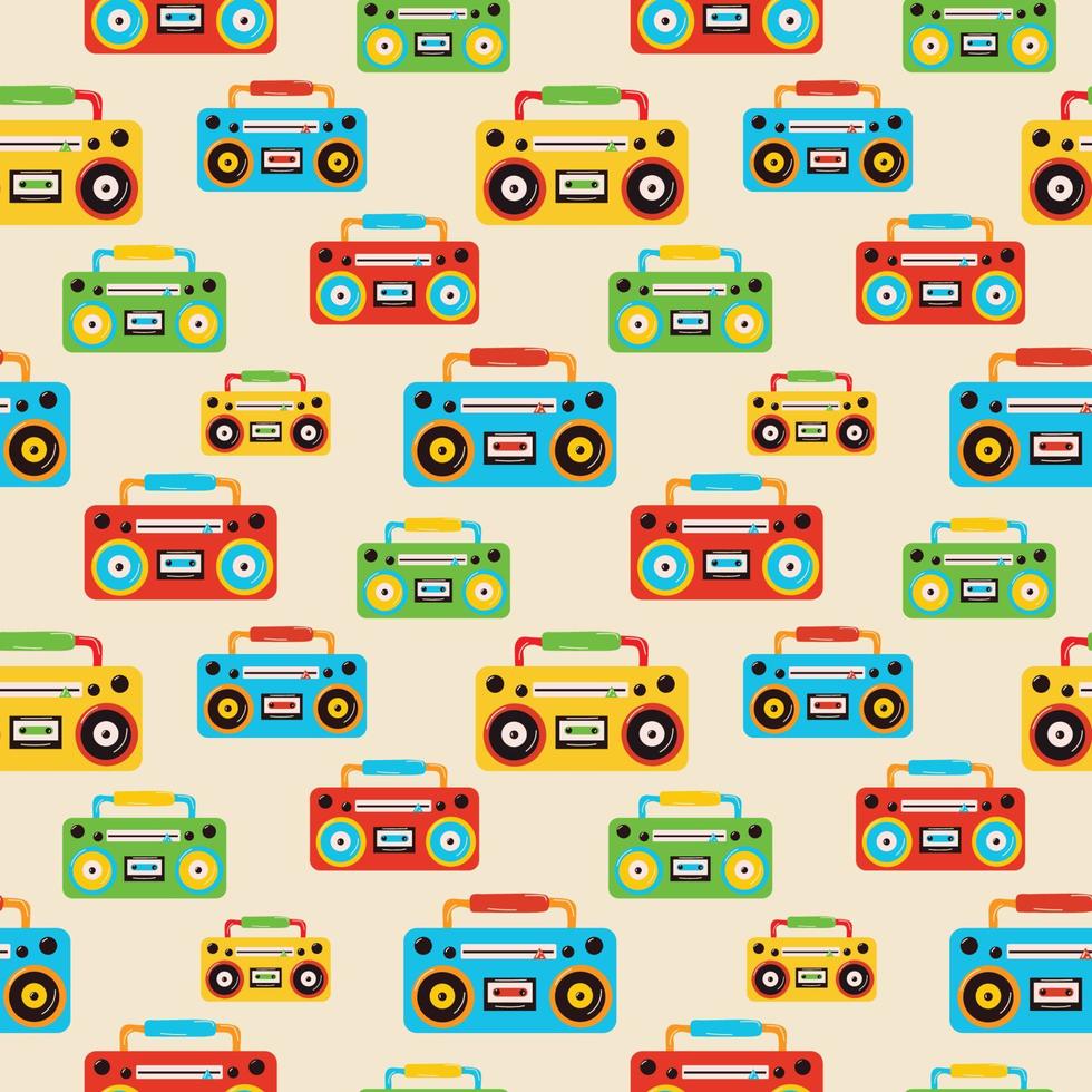 Seamless pattern  Set of Boombox or radio cassette tape player icon in flat style on a white background vector