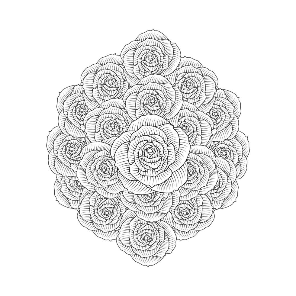 red roses flower coloring page line sketch drawing with decorative anti stress illustration vector