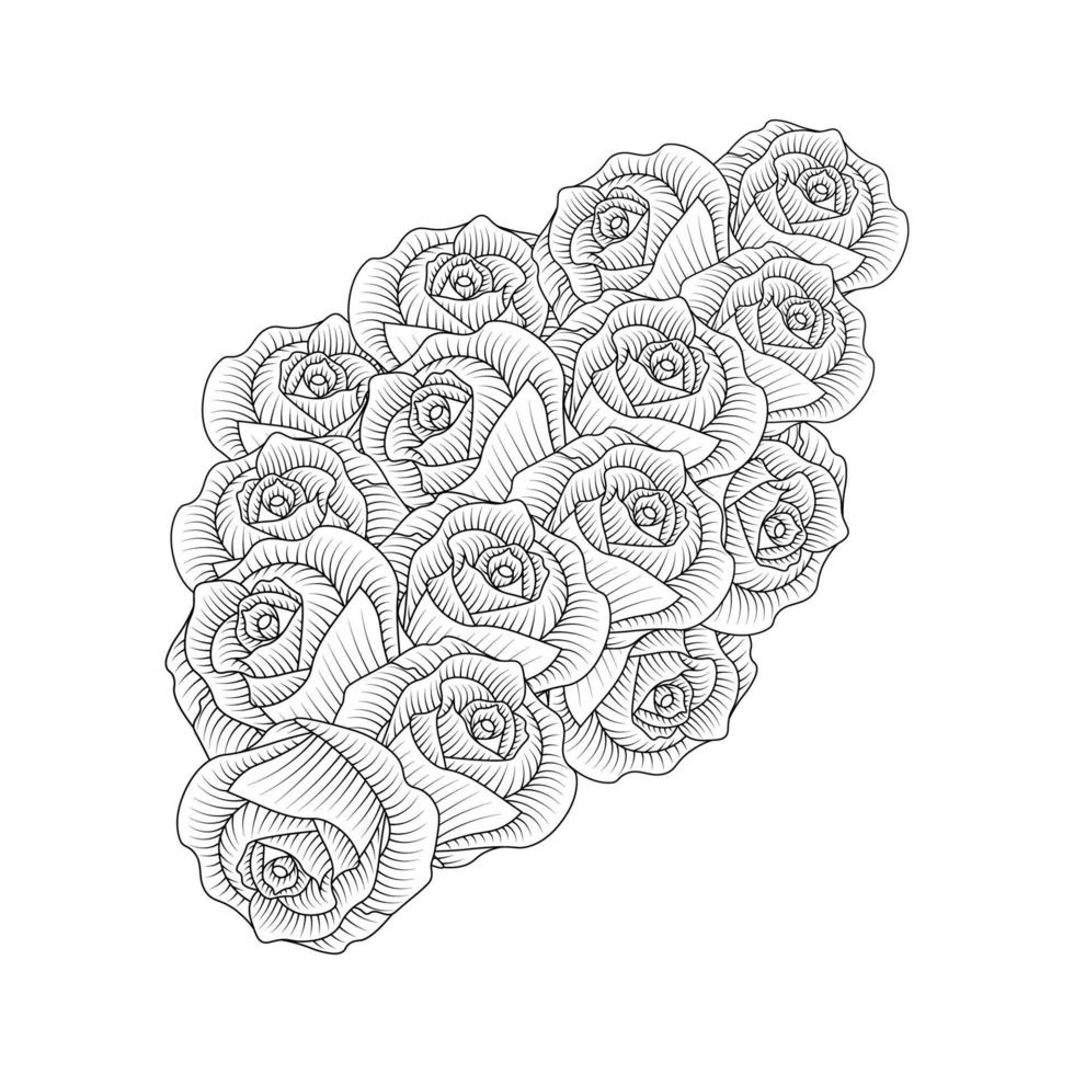 red roses flower coloring page line sketch drawing with decorative anti stress illustration vector