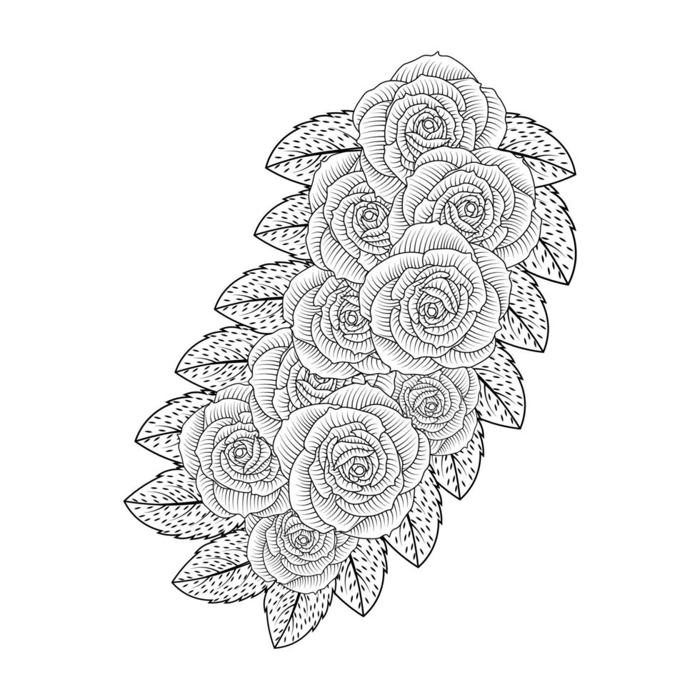 red roses flower coloring page line sketch drawing with decorative anti stress illustration vector