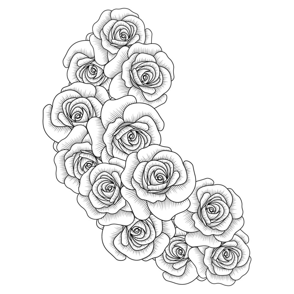 flowers rose hand drawn coloring page with decorative stylish line art vector design