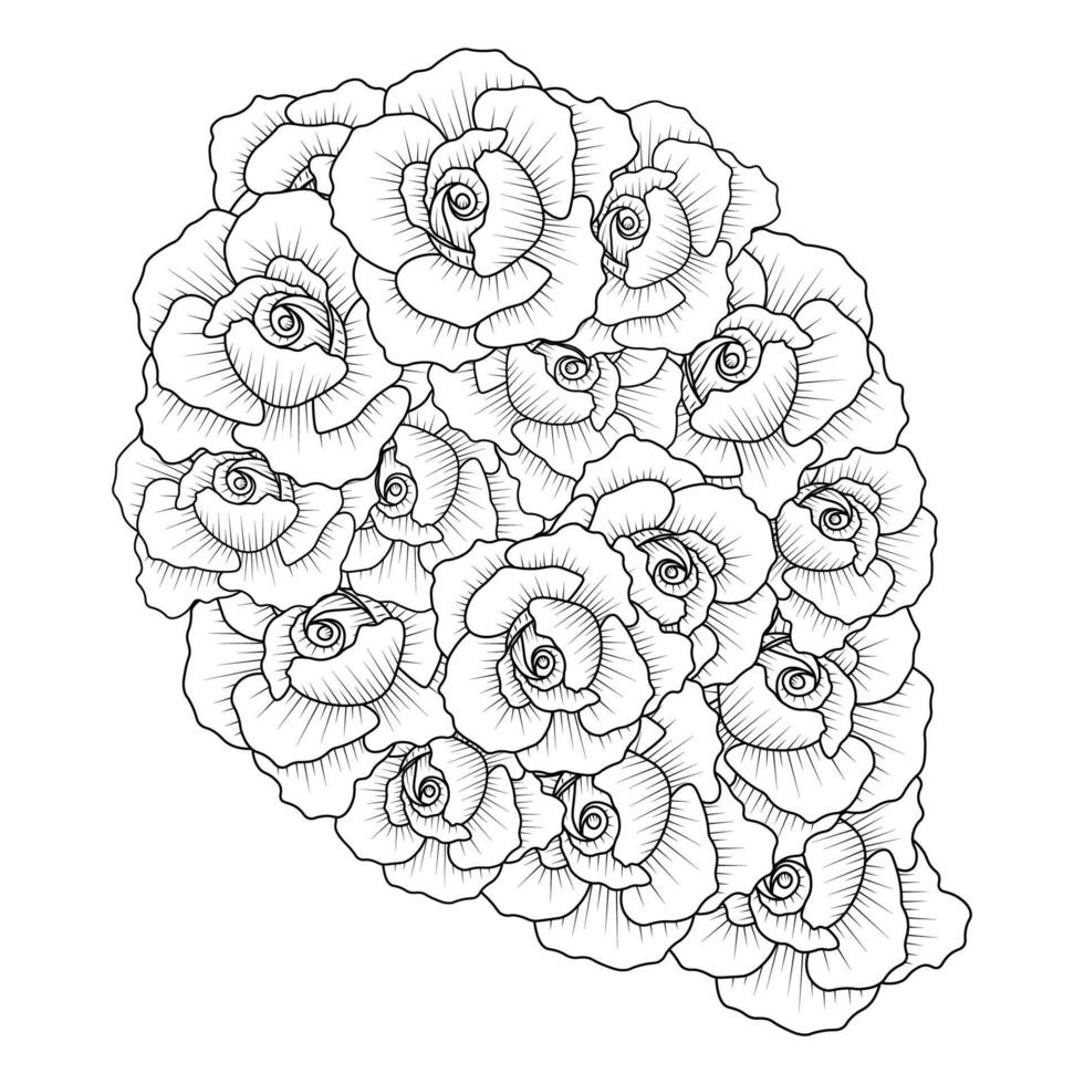 coloring page of red rose flower line art design with decorative pencil sketch drawing vector