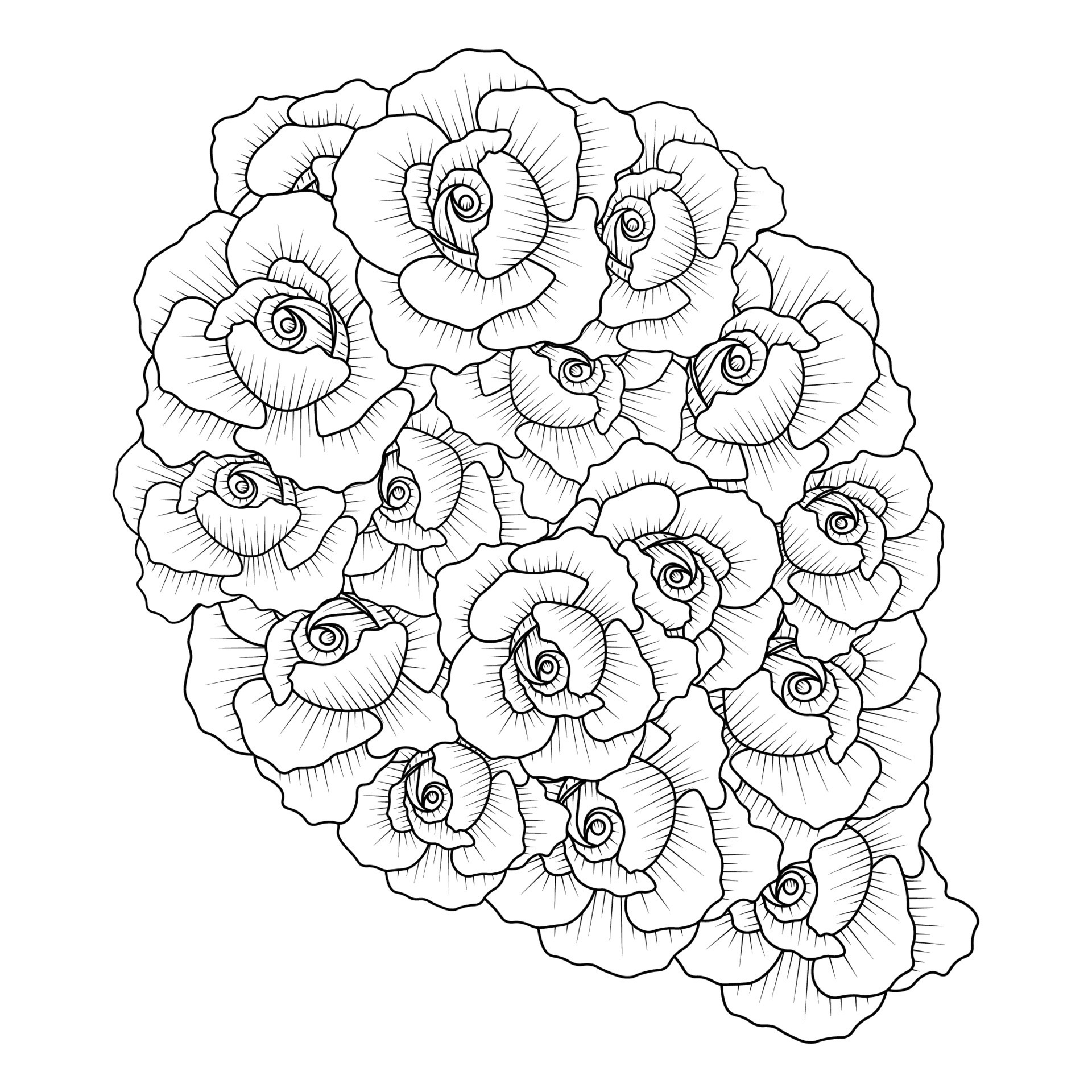 coloring page of red rose flower line art design with decorative