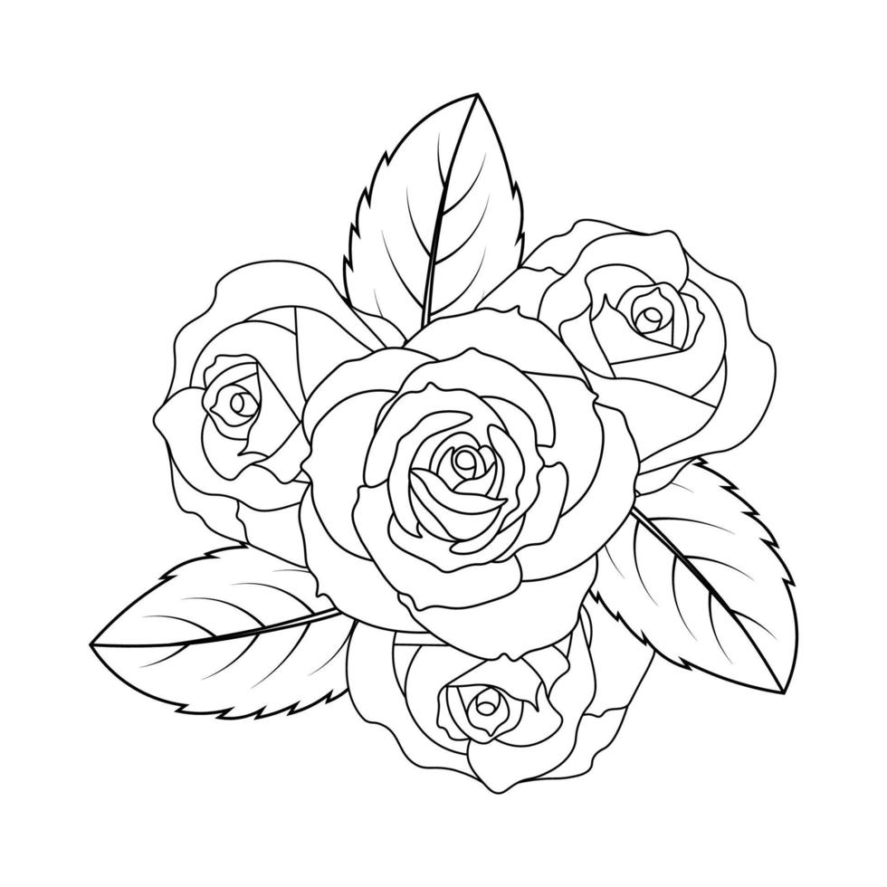 red roses flower coloring page line sketch drawing with decorative anti stress illustration vector