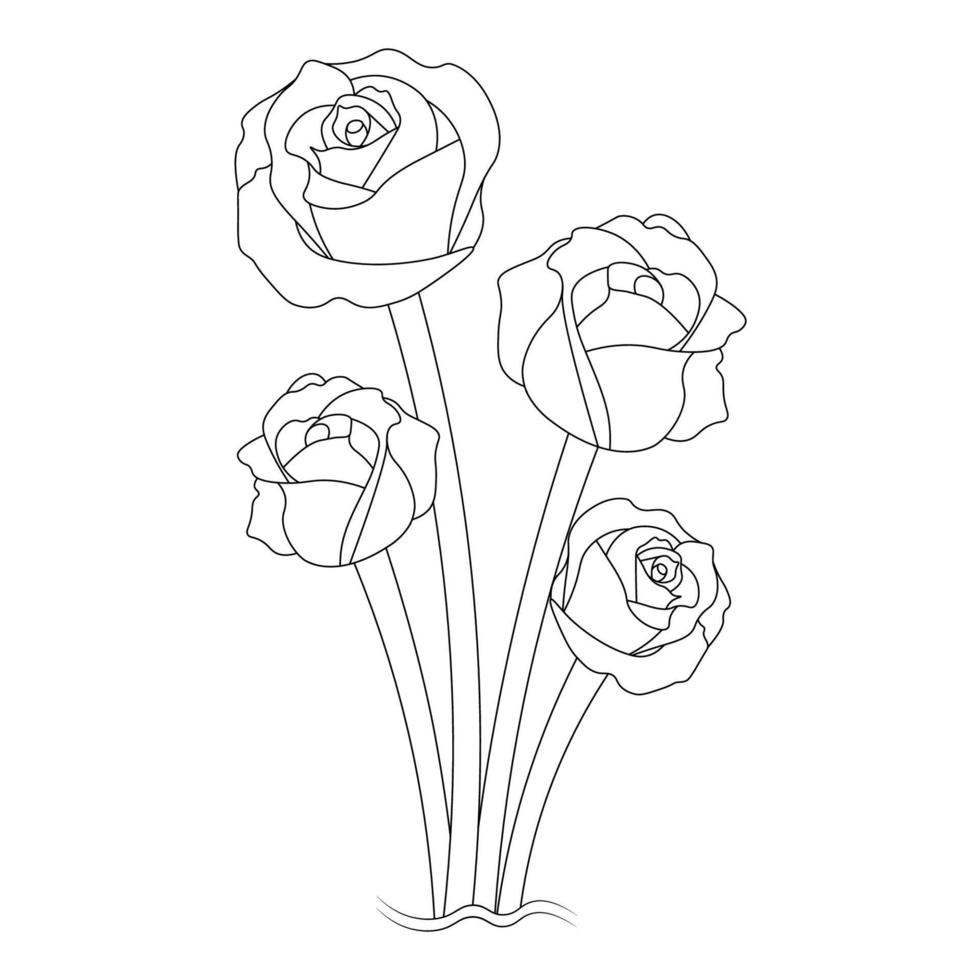 red roses flower coloring page line sketch drawing with decorative anti stress illustration vector
