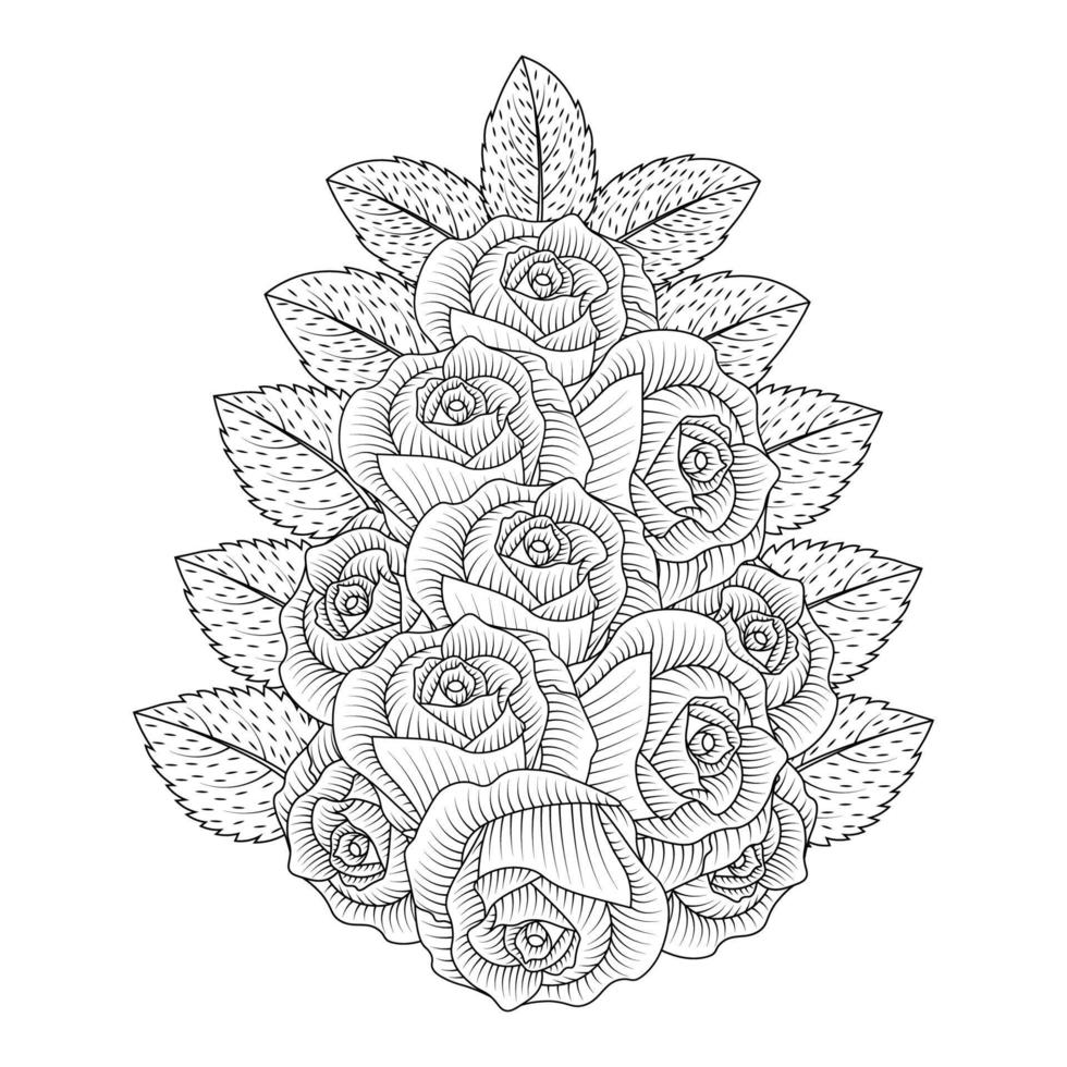 red roses flower coloring page line sketch drawing with decorative anti stress illustration vector